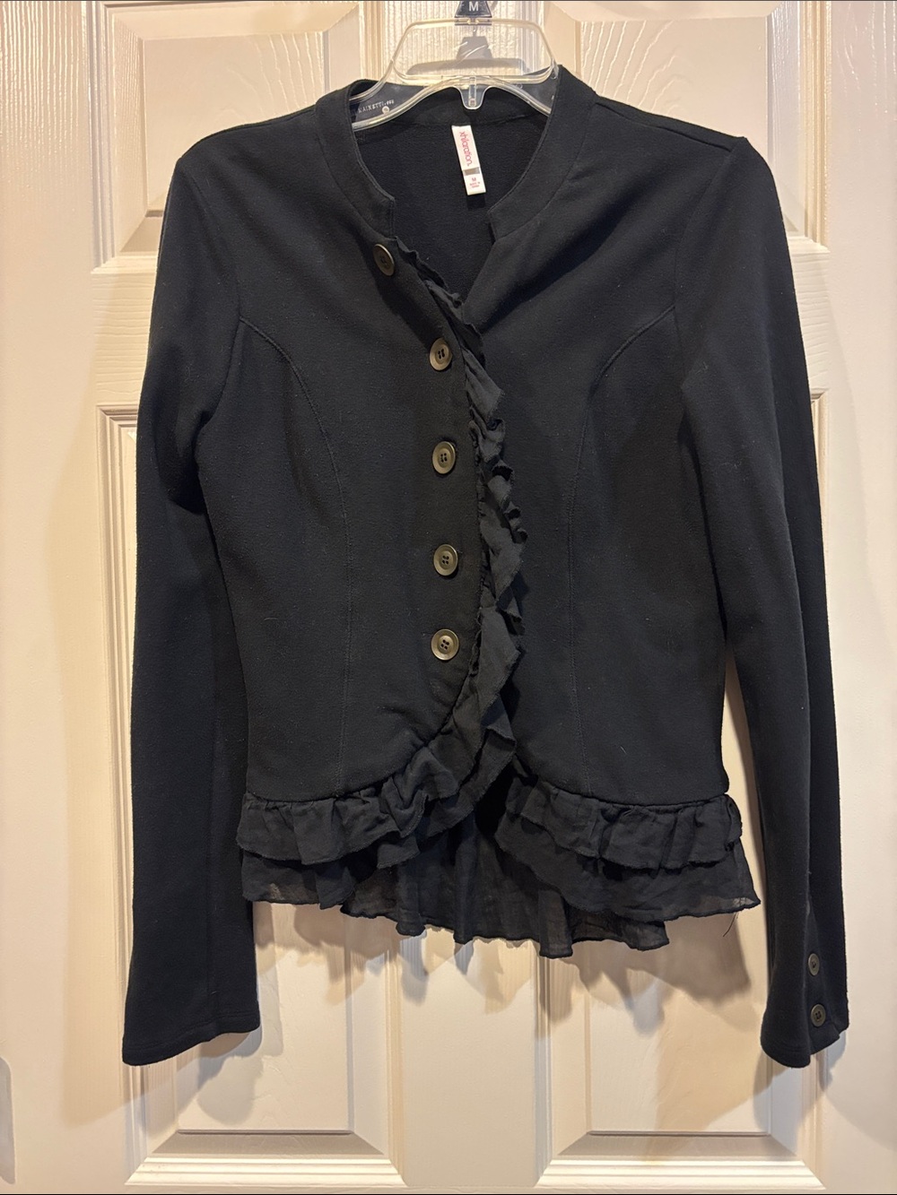 Xhilaration Black Ruffle-Trim Button Front Top
